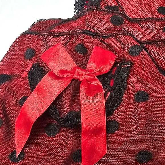 Rene Rofe French Maid Polka Dot Sheer Babydoll Apron Lingerie - Picture 8 of 10